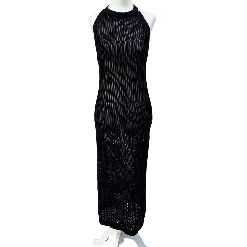 Quince Open-Knit Cover-Up Maxi Dress Womens XS Black Excellent Organic Cotton
